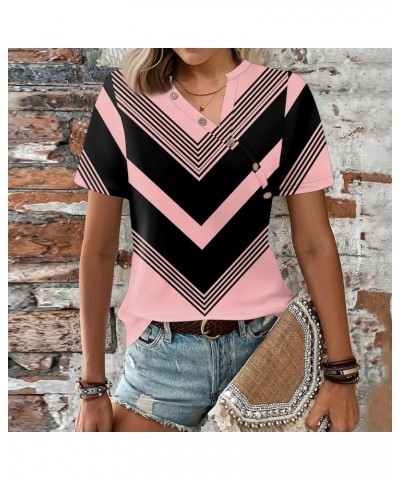 Short Sleeve Shirts for Women Trendy V Neck T Shirt Button Down Oversized Shirt Top Loose Printed Casual Pullover 3-pink $4.4...