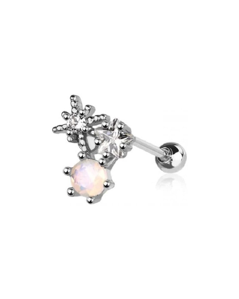 18GA 316L Stainless Steel CZ Crystal Starbust Stone Top Barbell Stud Silver Tone $10.97 Body Jewelry