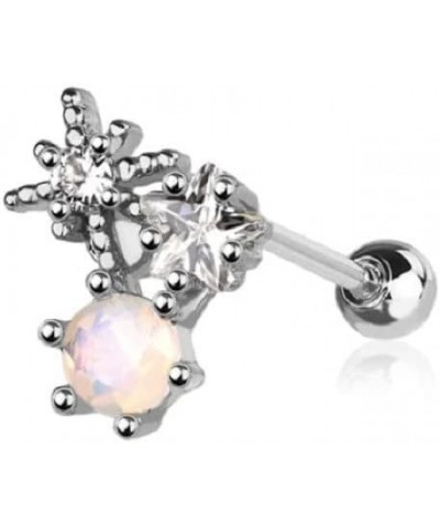 18GA 316L Stainless Steel CZ Crystal Starbust Stone Top Barbell Stud Silver Tone $10.97 Body Jewelry