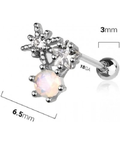 18GA 316L Stainless Steel CZ Crystal Starbust Stone Top Barbell Stud Silver Tone $10.97 Body Jewelry