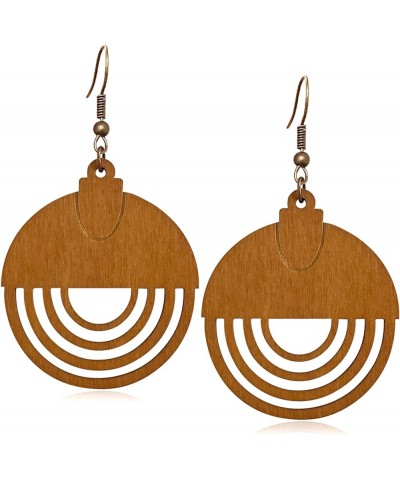 Unique Bohemian Lightweight Natural Wood Geometry Hollow Round Dangle Boho Earrings Handmade Antique Ethnic Vintage Wooden Ho...