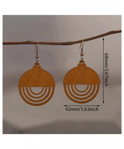 Unique Bohemian Lightweight Natural Wood Geometry Hollow Round Dangle Boho Earrings Handmade Antique Ethnic Vintage Wooden Ho...