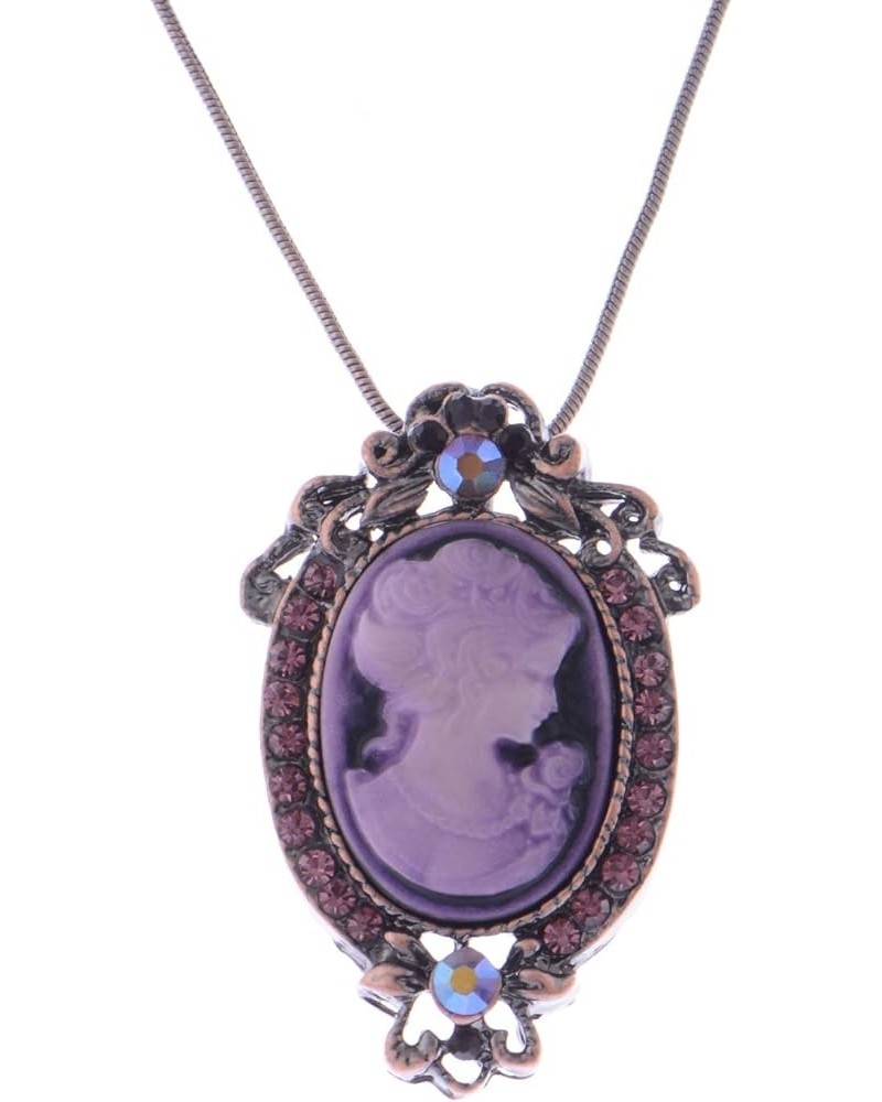 Vintage Inspired Rhinestones Cameo Lady Victorian Maiden Pendant Necklace Dark Purple $12.38 Necklaces