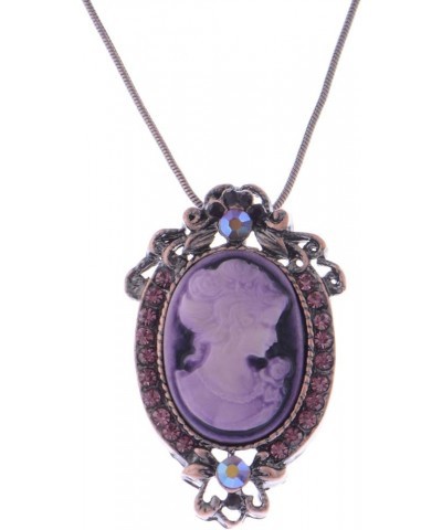 Vintage Inspired Rhinestones Cameo Lady Victorian Maiden Pendant Necklace Dark Purple $12.38 Necklaces