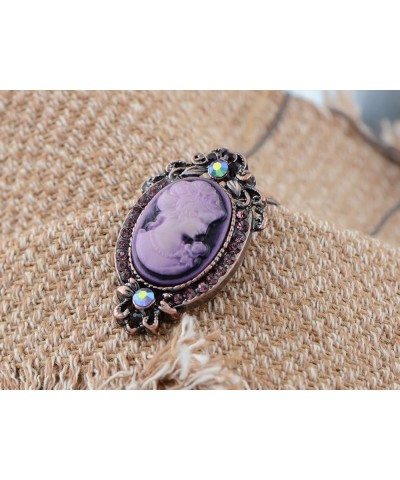 Vintage Inspired Rhinestones Cameo Lady Victorian Maiden Pendant Necklace Dark Purple $12.38 Necklaces