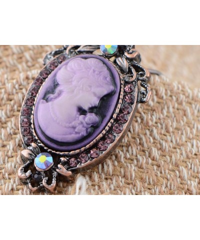 Vintage Inspired Rhinestones Cameo Lady Victorian Maiden Pendant Necklace Dark Purple $12.38 Necklaces