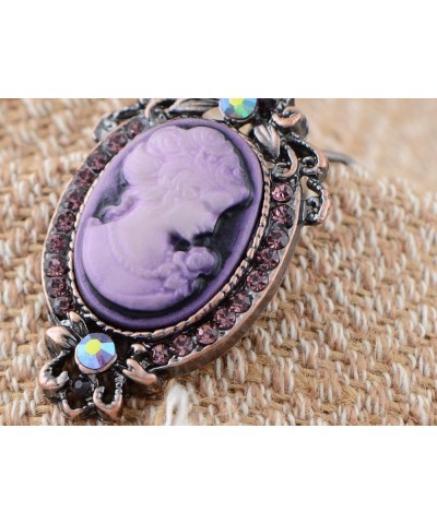 Vintage Inspired Rhinestones Cameo Lady Victorian Maiden Pendant Necklace Dark Purple $12.38 Necklaces