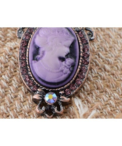 Vintage Inspired Rhinestones Cameo Lady Victorian Maiden Pendant Necklace Dark Purple $12.38 Necklaces