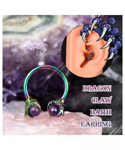 18G Septum Rings, 316L Surgical Steel Nose Rings Hoop, Dragon Claw Daith Piercing Jewelry, Tragus Helix Cartilage Earrings… R...