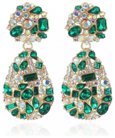 Crystals Teardrop Dangle Statement Earrings Rhinestone Chandelier Fashion Earrings for Women Girls Green $5.75 Earrings