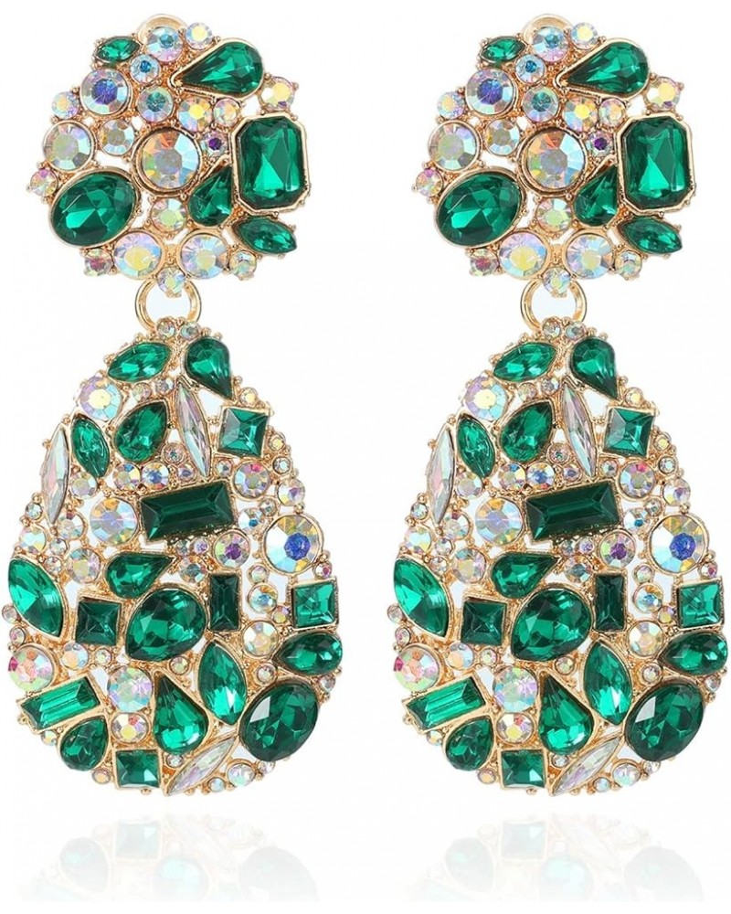 Crystals Teardrop Dangle Statement Earrings Rhinestone Chandelier Fashion Earrings for Women Girls Green $5.75 Earrings