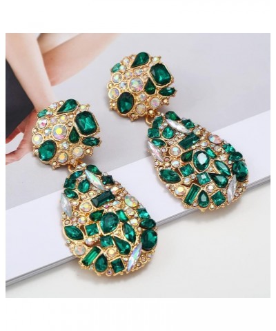 Crystals Teardrop Dangle Statement Earrings Rhinestone Chandelier Fashion Earrings for Women Girls Green $5.75 Earrings