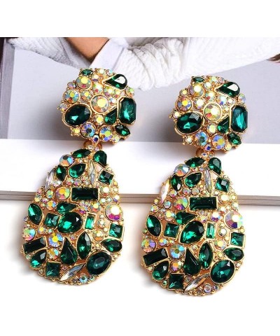 Crystals Teardrop Dangle Statement Earrings Rhinestone Chandelier Fashion Earrings for Women Girls Green $5.75 Earrings