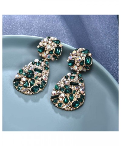 Crystals Teardrop Dangle Statement Earrings Rhinestone Chandelier Fashion Earrings for Women Girls Green $5.75 Earrings