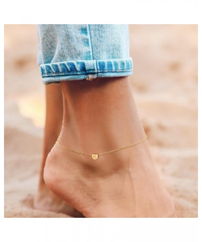 Heart Initial Anklet 14k Gold Plated Dainty Simple Letter Ankle Bracelet Cute Adjustable Personalized Summer Beach Foot Chain...