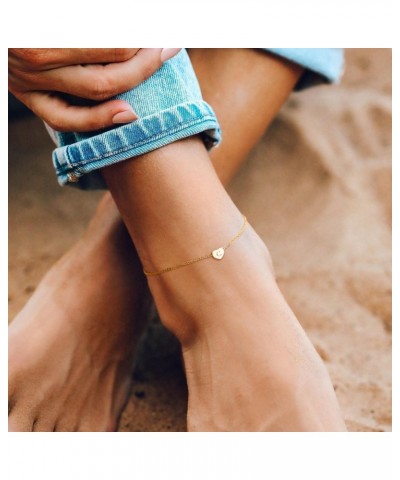 Heart Initial Anklet 14k Gold Plated Dainty Simple Letter Ankle Bracelet Cute Adjustable Personalized Summer Beach Foot Chain...