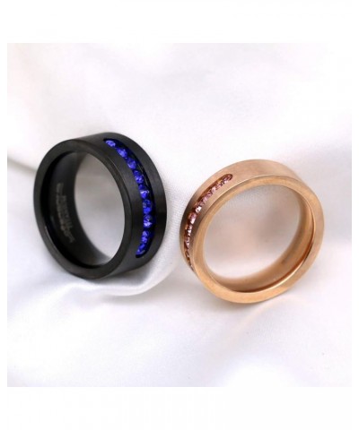 Two Rings Couple Rings Black Rose Gold Plated Titanium Steel Blue Cz Mens Wedding Band Pink Cz Womens Wedding Ring women's si...