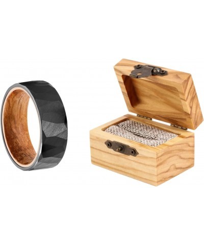 Kovebands Black Hammered Tungsten ring with Whiskey Barrel Inlay, 8MM width, Olive wood ring box included $26.40 Rings