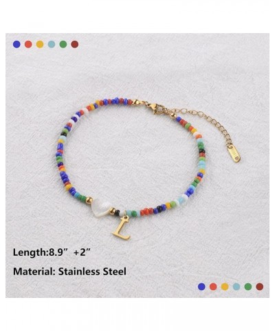 Initial Anklet Bracelets for Women, Preppy Summer Sufer Anklets for Beach, Boho Colorful Bead anklets for Girls, A-Z Letter W...