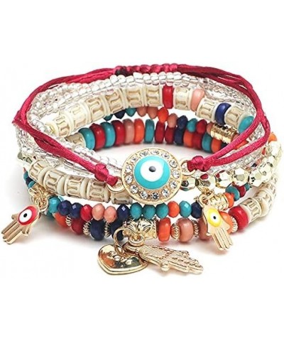 4/2 Sets Bohemian Stretch Beads Bracelets Multilayer Evil Eye Hamsa Hand Bracelet Boho Charms Stackable Bracelet Handmade Mul...