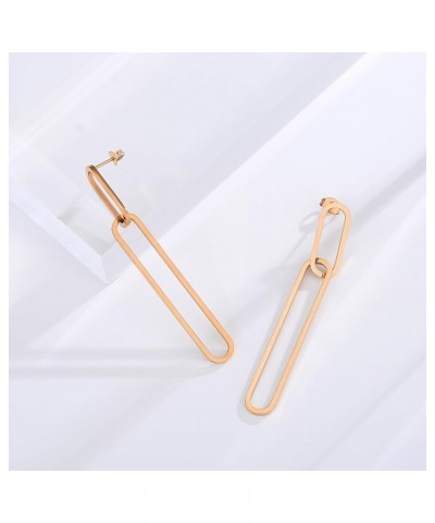 Geometric Gold Silver Long Dangle Earrings Dangling Women Rectangle Chain Link Drop Dangly Wedding Guest Earring Simple Forma...