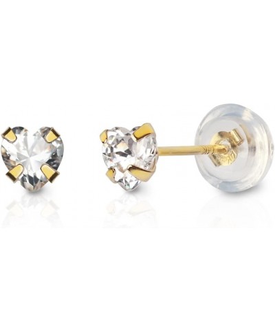 14k real solid Yellow Gold white cz Stud chunky Earrings for women Cubic Zirconia with 14k gold silicone earring flat backs 3...