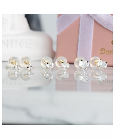 14k real solid Yellow Gold white cz Stud chunky Earrings for women Cubic Zirconia with 14k gold silicone earring flat backs 3...