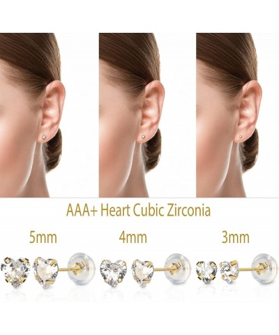 14k real solid Yellow Gold white cz Stud chunky Earrings for women Cubic Zirconia with 14k gold silicone earring flat backs 3...