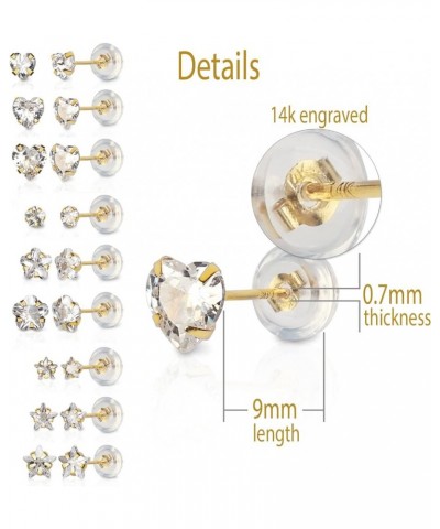 14k real solid Yellow Gold white cz Stud chunky Earrings for women Cubic Zirconia with 14k gold silicone earring flat backs 3...