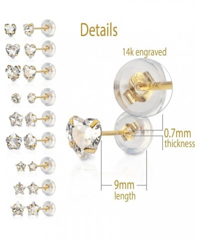 14k real solid Yellow Gold white cz Stud chunky Earrings for women Cubic Zirconia with 14k gold silicone earring flat backs 3...