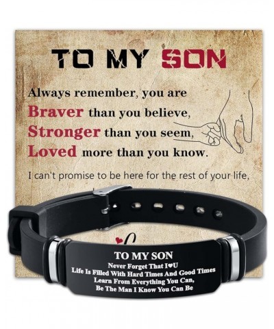 Inspirational To My Son Bracelets- Adjustable Birthday Graduation Gift Bracelet for Son from Mom Dad,Never Forget That I Love...