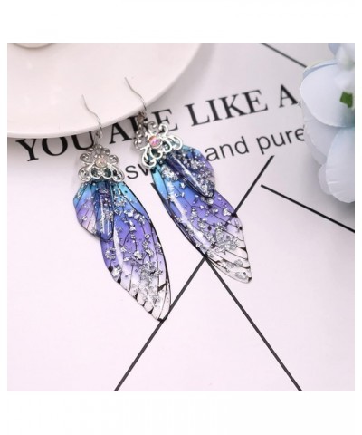 Colorful Long Thick Acrylic Insect Butterfly Wing Earrings Lightweight Cicada Dragonfly Wing Dangle Earrings for Women Girls ...