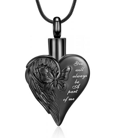 Cremation Jewelry for Ashes Butterfly Heart Shape Pendant Stainless Steel Urn Necklace Charm Keepsake for Women A-Black $13.2...