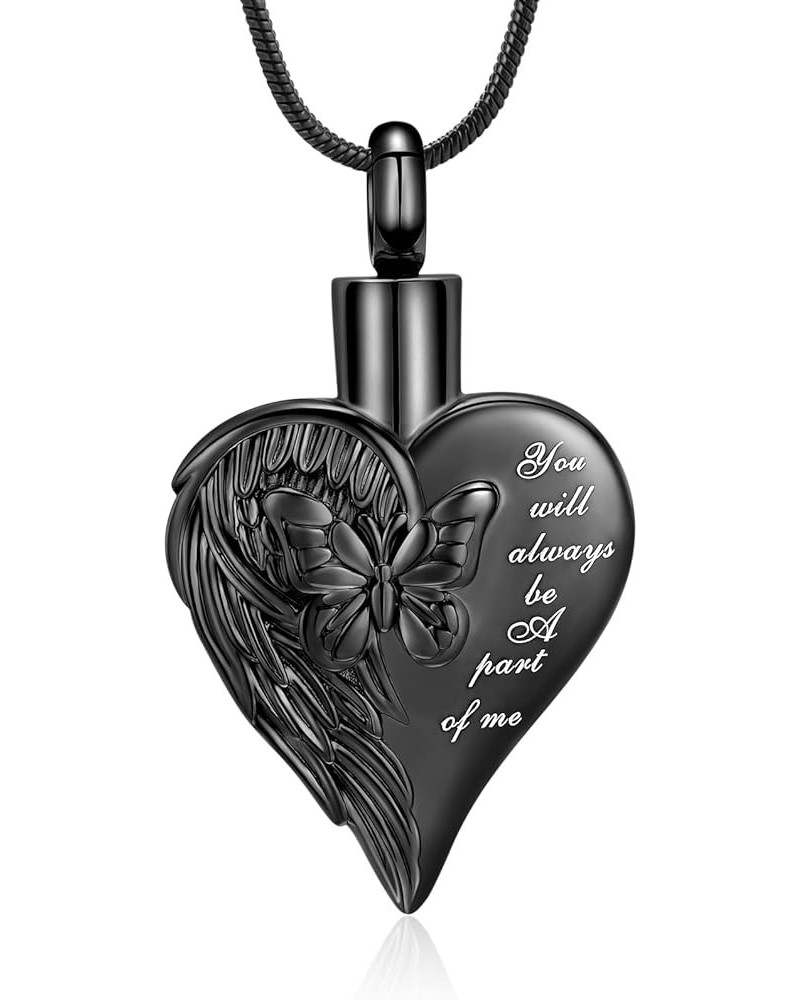 Cremation Jewelry for Ashes Butterfly Heart Shape Pendant Stainless Steel Urn Necklace Charm Keepsake for Women A-Black $13.2...