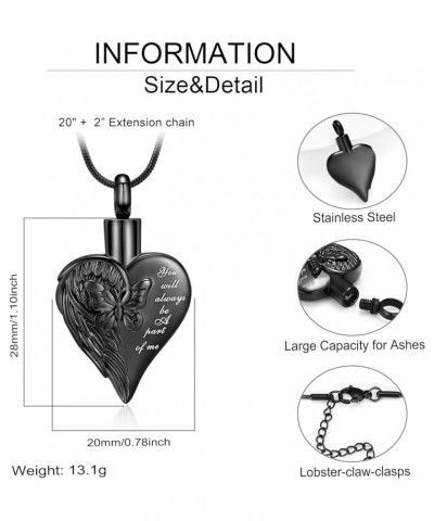 Cremation Jewelry for Ashes Butterfly Heart Shape Pendant Stainless Steel Urn Necklace Charm Keepsake for Women A-Black $13.2...