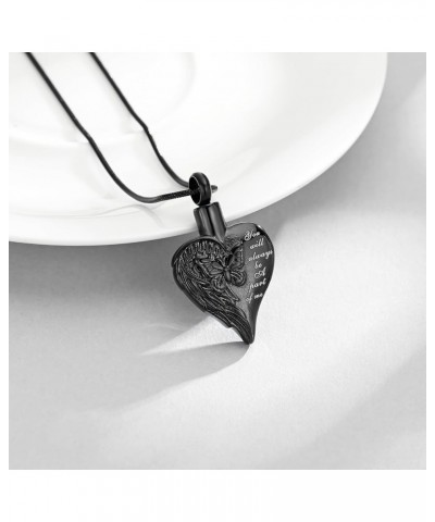 Cremation Jewelry for Ashes Butterfly Heart Shape Pendant Stainless Steel Urn Necklace Charm Keepsake for Women A-Black $13.2...