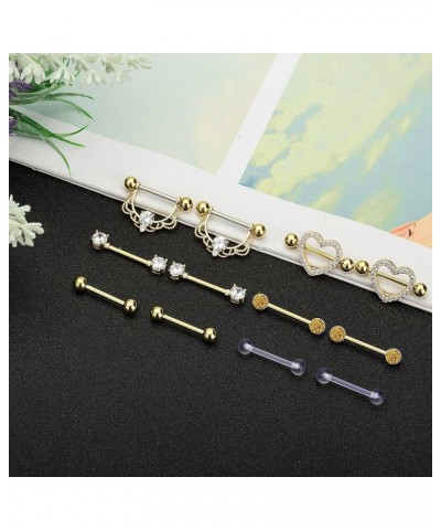 6 Pairs 14G 316L Stainless Steel Nipplerings Nipple Tongue Rings Women Girls CZ Barbell Body Piercing Jewelry D: 6 Pairs (Gol...