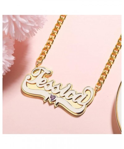 Name Necklace Personalized Name Plate Necklaces Custom Name Necklace for Women Double Plated Name Necklace Gold Name Plate Ne...