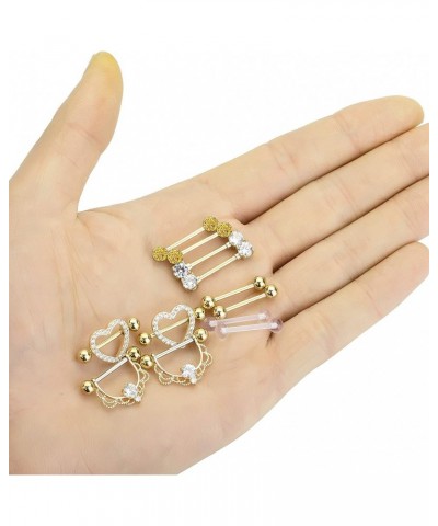 6 Pairs 14G 316L Stainless Steel Nipplerings Nipple Tongue Rings Women Girls CZ Barbell Body Piercing Jewelry D: 6 Pairs (Gol...