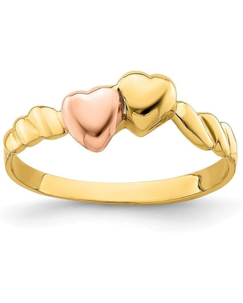 Solid 14k Yellow and White Gold Two Tone Two Hearts Ridged Ring Band $81.90 Rings