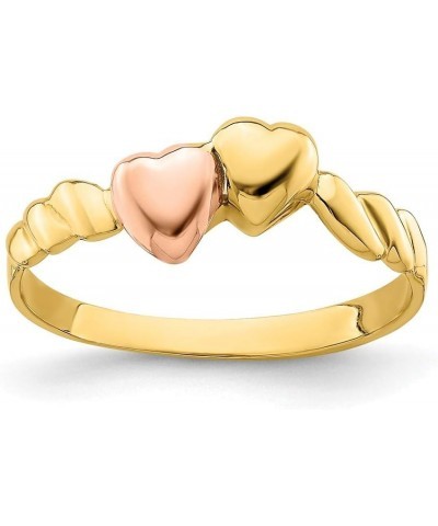 Solid 14k Yellow and White Gold Two Tone Two Hearts Ridged Ring Band $81.90 Rings