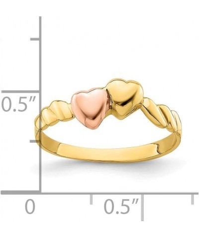 Solid 14k Yellow and White Gold Two Tone Two Hearts Ridged Ring Band $81.90 Rings