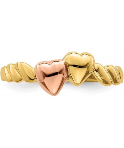 Solid 14k Yellow and White Gold Two Tone Two Hearts Ridged Ring Band $81.90 Rings