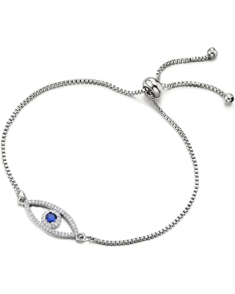 Womens Stainless Steel Chain Link Bracelet with Cubic Zirconia Protection Evil Eye, Adjustable Metal Color: Silver-02 $10.00 ...