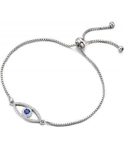 Womens Stainless Steel Chain Link Bracelet with Cubic Zirconia Protection Evil Eye, Adjustable Metal Color: Silver-02 $10.00 ...