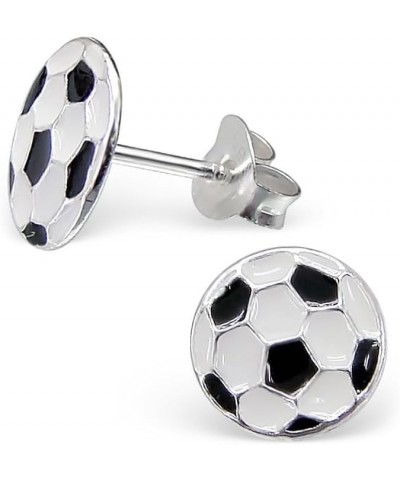 925 Sterling Silver Round Soccer Ball Stud Earrings (Nickel Free) Soccer Ball 9mm Flat $10.91 Earrings