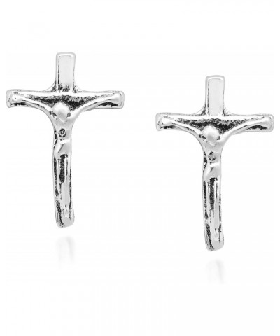 Faithful Devotion Crucifix Cross .925 Sterling Silver Stud Earrings | Religous Sterling Silver Stud Earring for Women | Sunda...