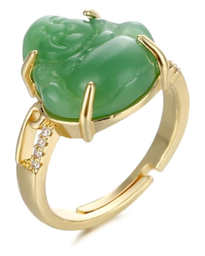 Buddha Ring, 18k Gold Plated Lucky Laughing Buddha Ring Adjustable White/Green Jade Buddha Open Ring Lucky Amulet Jewelry for...