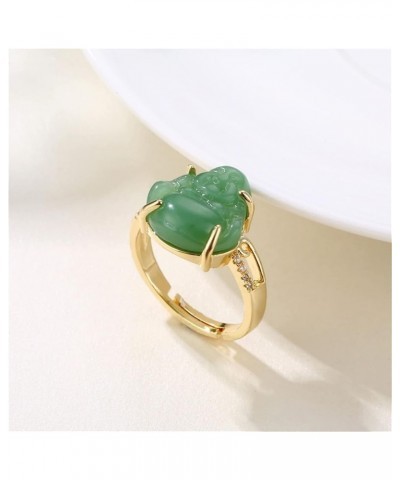 Buddha Ring, 18k Gold Plated Lucky Laughing Buddha Ring Adjustable White/Green Jade Buddha Open Ring Lucky Amulet Jewelry for...