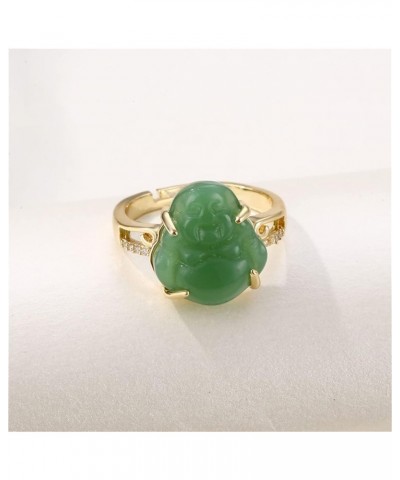 Buddha Ring, 18k Gold Plated Lucky Laughing Buddha Ring Adjustable White/Green Jade Buddha Open Ring Lucky Amulet Jewelry for...